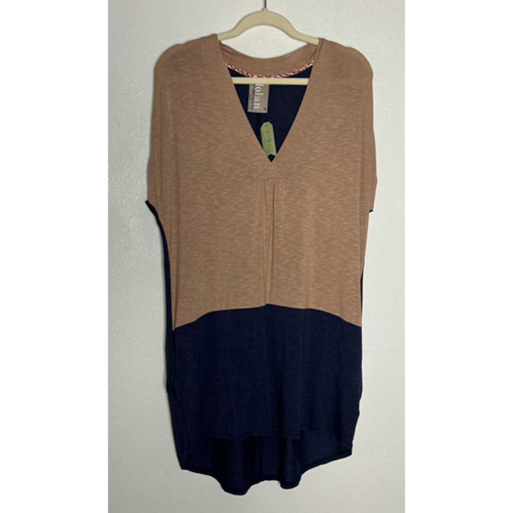 NWT Dolan Left Coast Collection Navy Tan Colorblock Pocket Tunic Dress Size Med